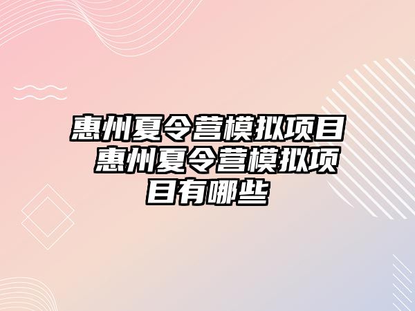 惠州夏令營模擬項目 惠州夏令營模擬項目有哪些