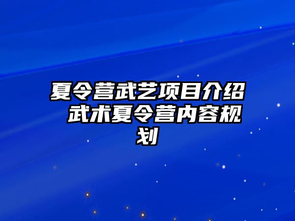 夏令營武藝項目介紹 武術夏令營內容規劃