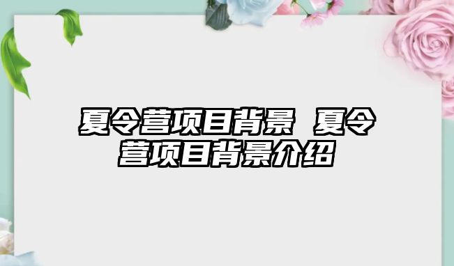 夏令營項目背景 夏令營項目背景介紹