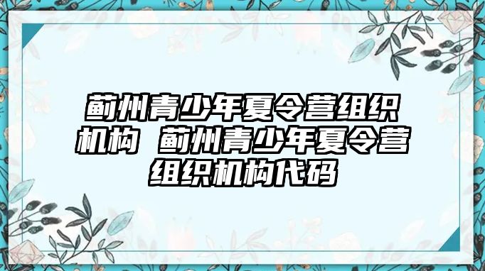 薊州青少年夏令營組織機構 薊州青少年夏令營組織機構代碼