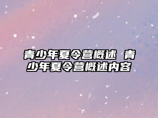 青少年夏令營概述 青少年夏令營概述內容