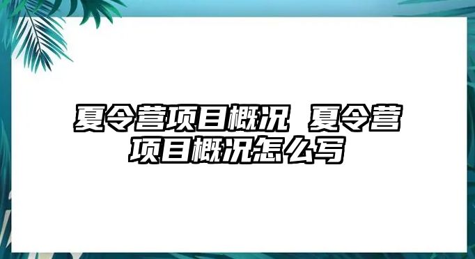 夏令營項目概況 夏令營項目概況怎么寫