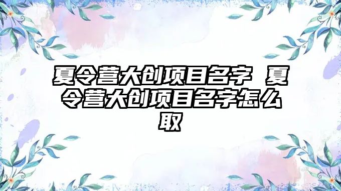 夏令營大創項目名字 夏令營大創項目名字怎么取