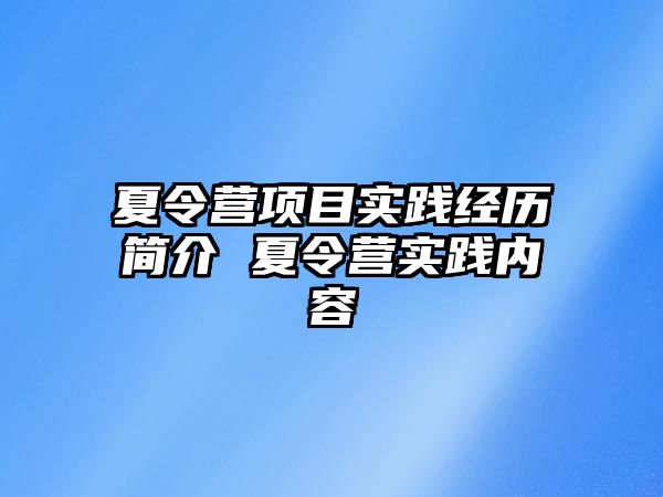 夏令營項目實踐經歷簡介 夏令營實踐內容