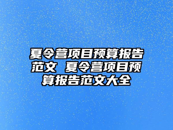 夏令營項目預算報告范文 夏令營項目預算報告范文大全