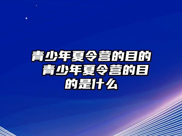 青少年夏令營的目的 青少年夏令營的目的是什么