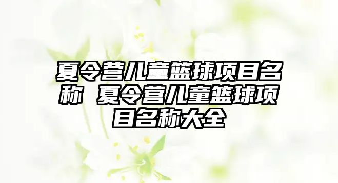 夏令營兒童籃球項目名稱 夏令營兒童籃球項目名稱大全