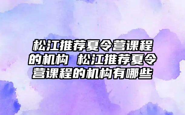 松江推薦夏令營課程的機構 松江推薦夏令營課程的機構有哪些