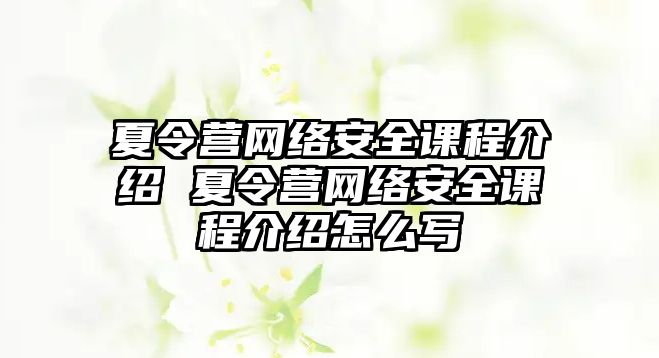 夏令營(yíng)網(wǎng)絡(luò)安全課程介紹 夏令營(yíng)網(wǎng)絡(luò)安全課程介紹怎么寫(xiě)