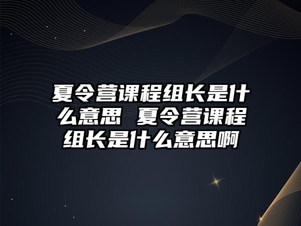 夏令營課程組長是什么意思 夏令營課程組長是什么意思啊