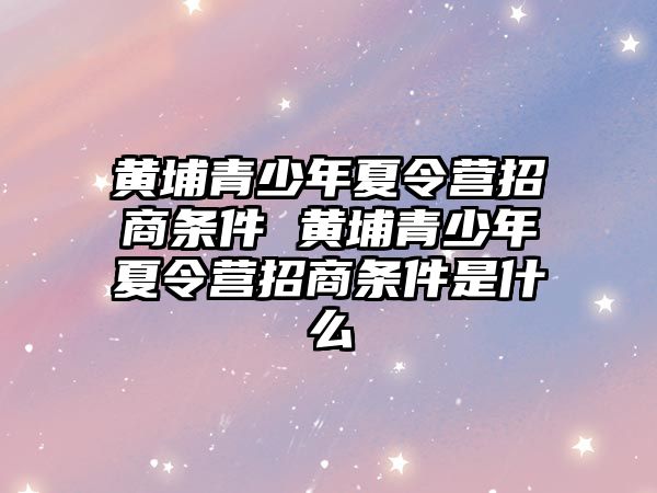 黃埔青少年夏令營招商條件 黃埔青少年夏令營招商條件是什么