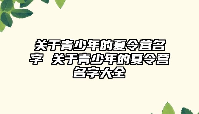 關于青少年的夏令營名字 關于青少年的夏令營名字大全