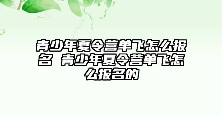 青少年夏令營單飛怎么報名 青少年夏令營單飛怎么報名的