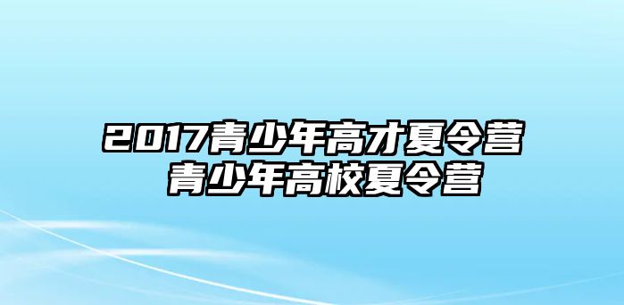 2017青少年高才夏令營 青少年高校夏令營