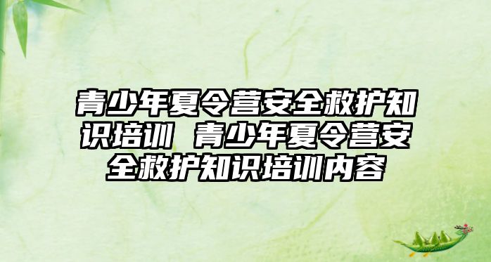 青少年夏令營安全救護知識培訓 青少年夏令營安全救護知識培訓內容